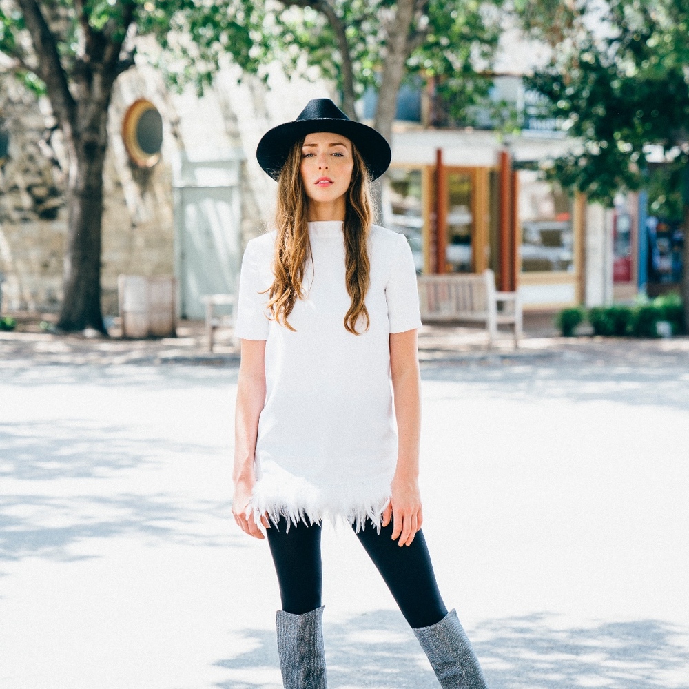 Harry Rex White Feather Shift Dress